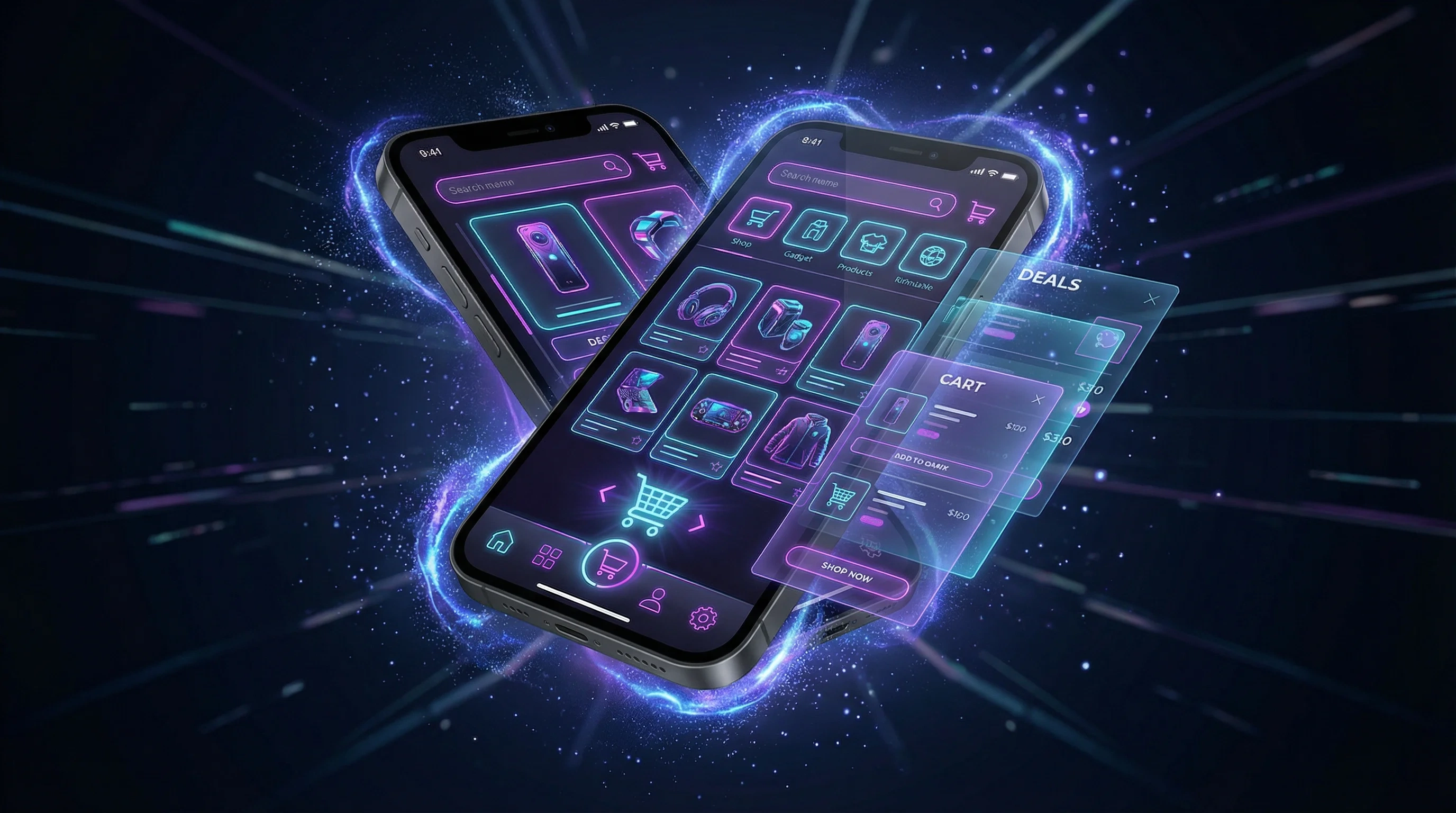 麻豆传媒 - 一站式麻豆影视电商平台 | 边看边买，无缝体验APP界面展示 - 赛博朋克风格移动端购物体验